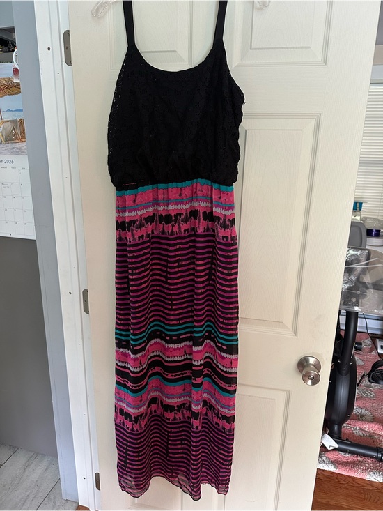 Dresses & Skirts - Black Top Multicolor Striped Maxi Dress